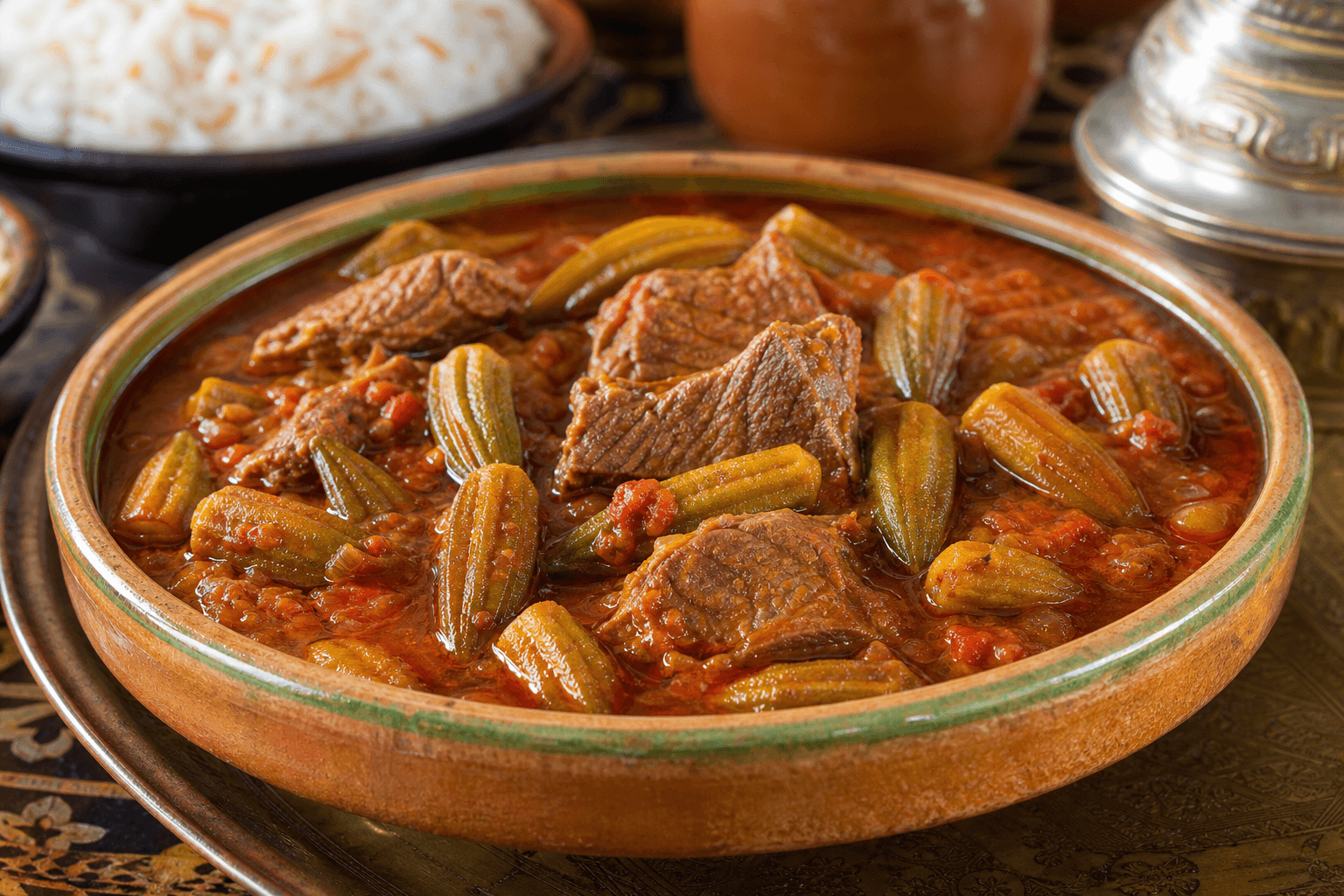 Okra with Meat — طاجن بامية باللحمة
